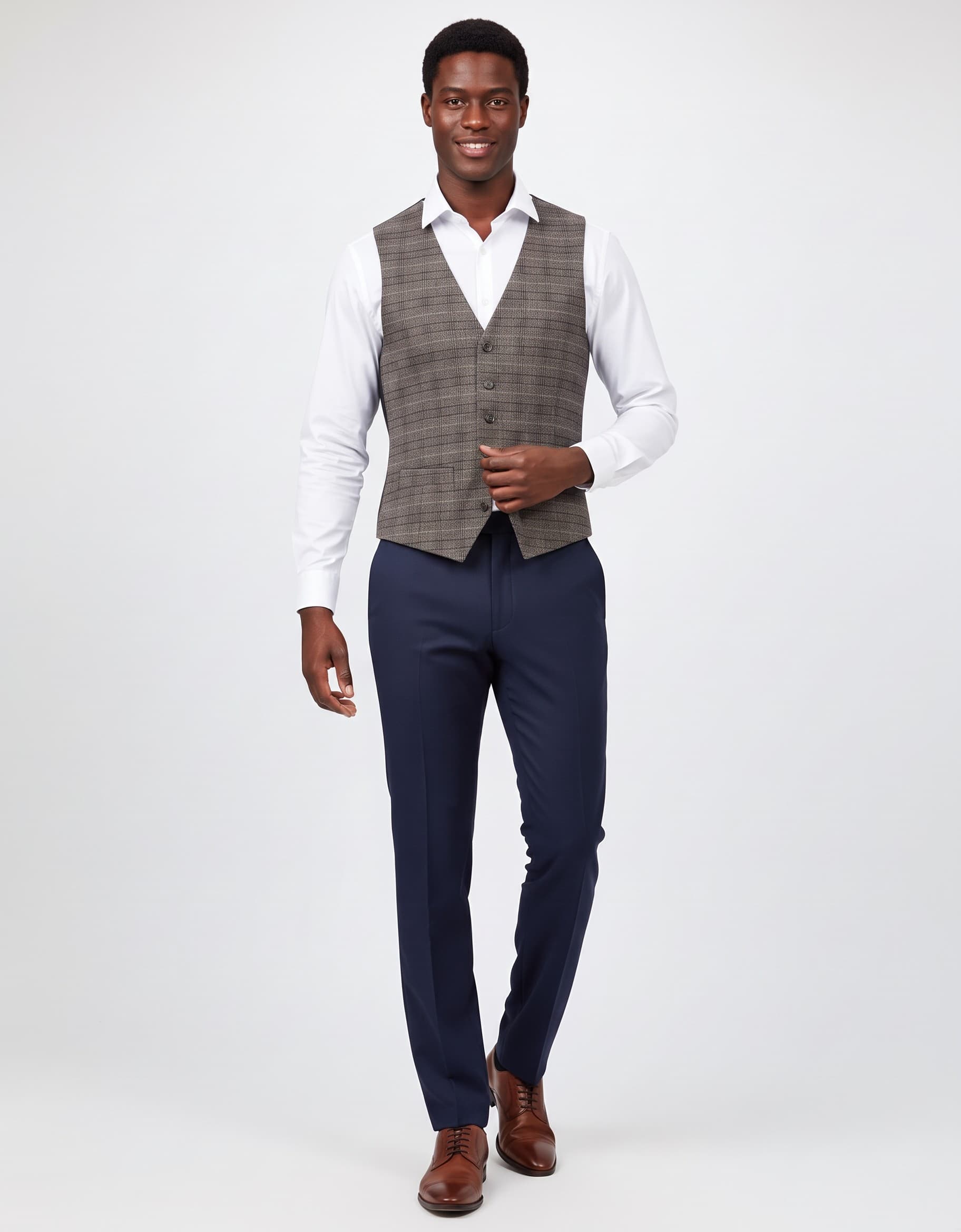 Check waistcoat grey-brown — on model