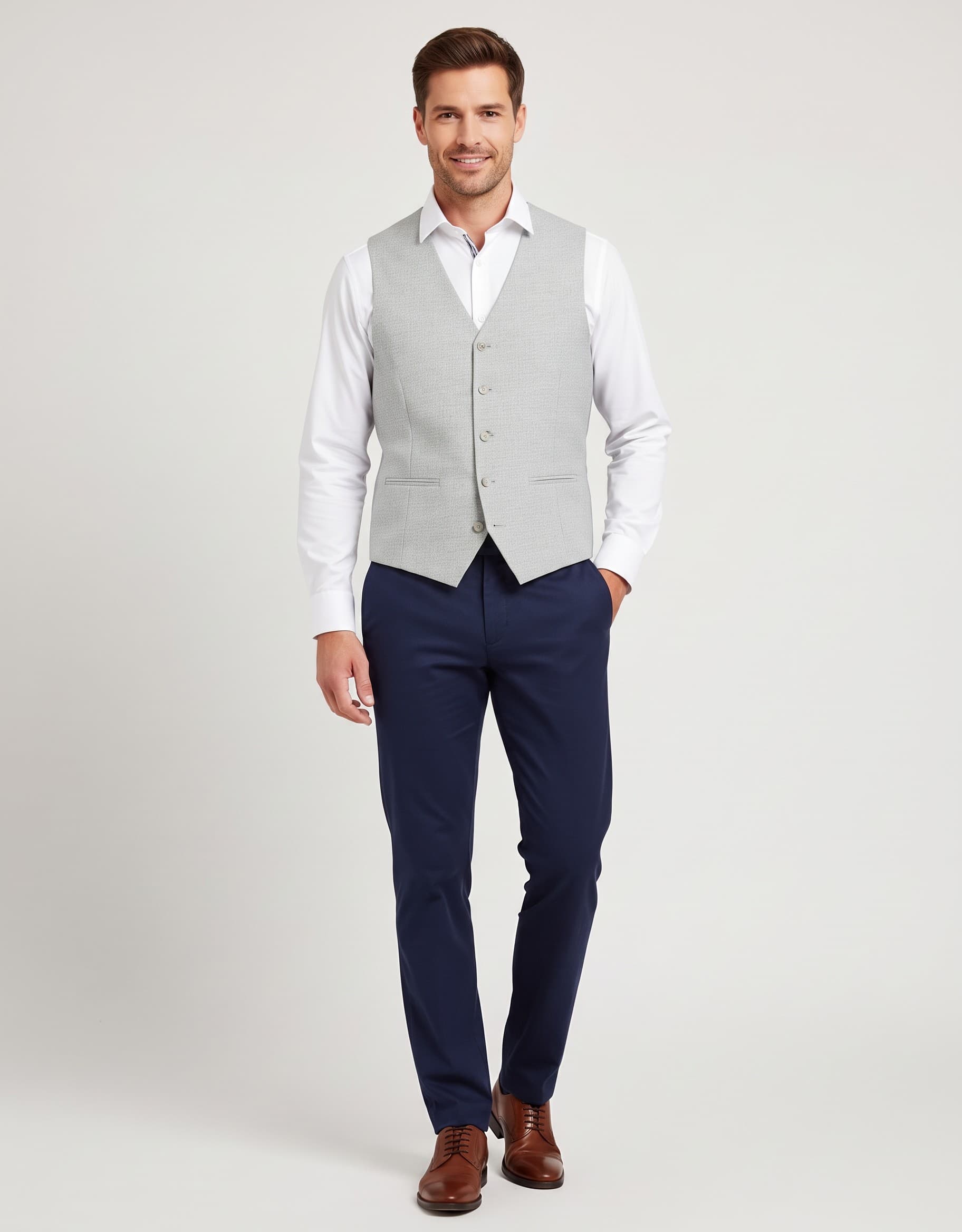 Weste Slubgarn Beige — op model