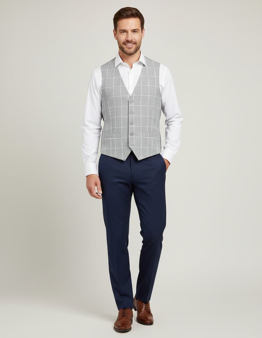 Pak gilet windowpane grijs — op model