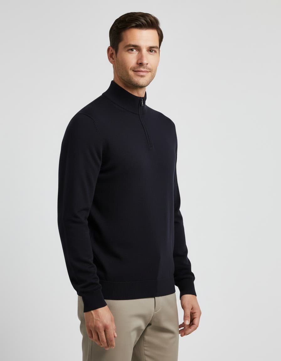 Halfzip merinoblend — op model