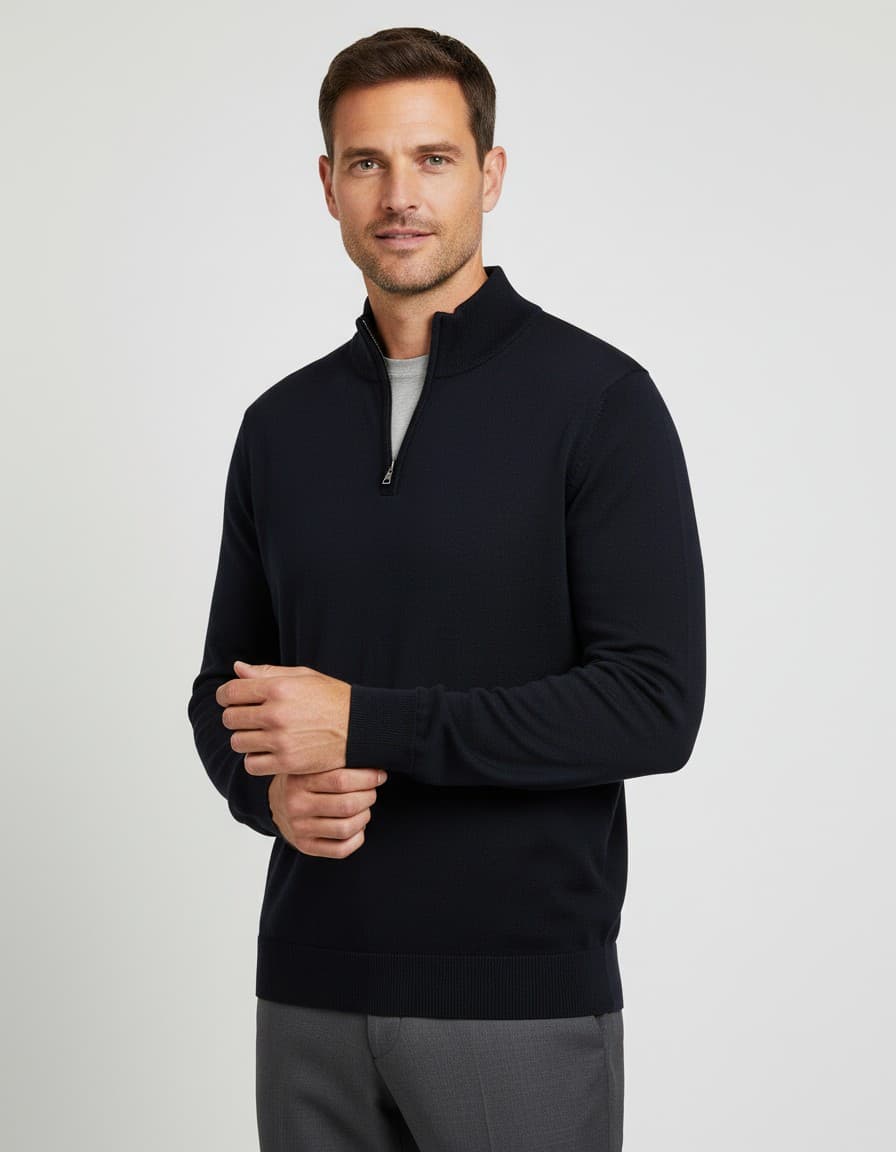 Halfzip merinoblend — op model