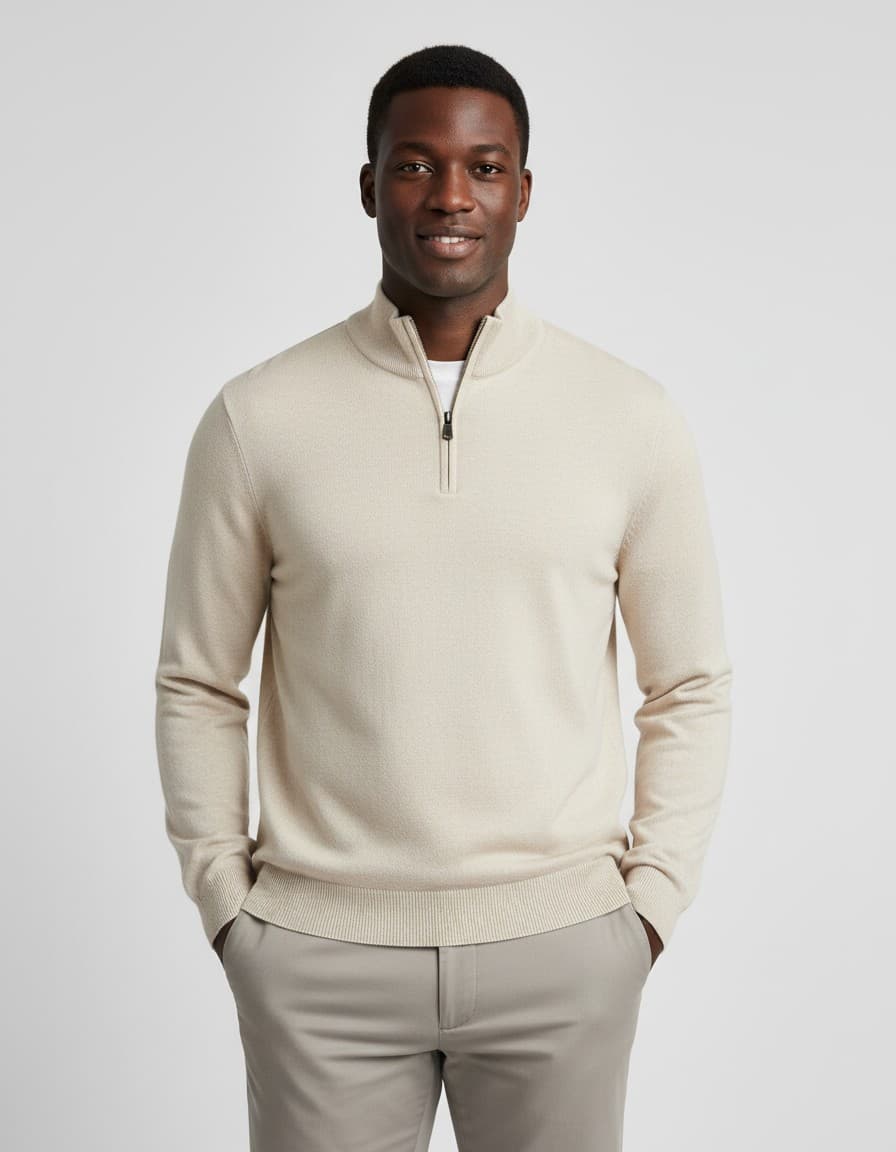 Halfzip merinoblend — op model