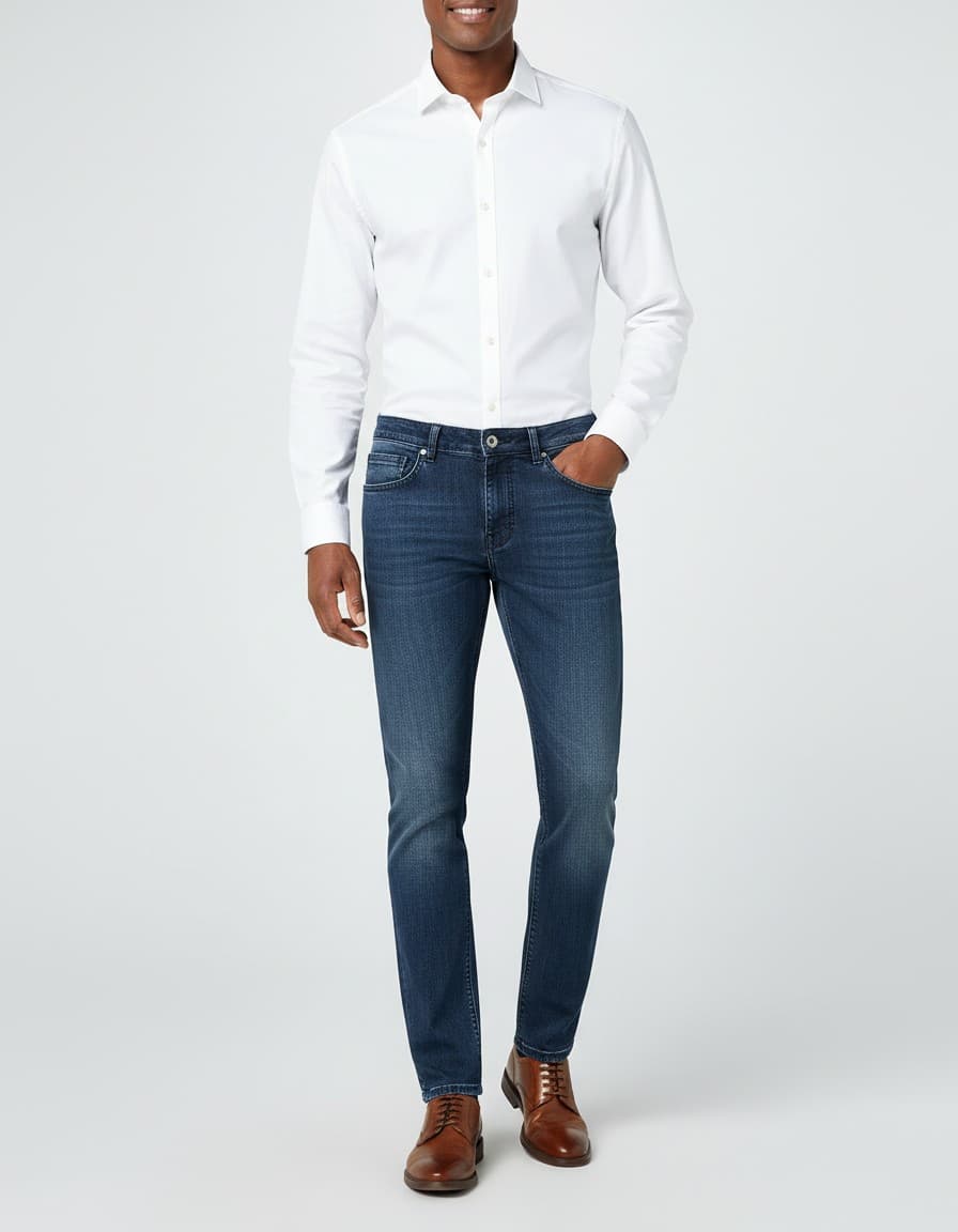 Jeans denimblauw — op model