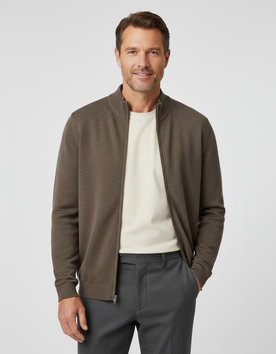 Joseph knit cardigan Donkerbruin — op model