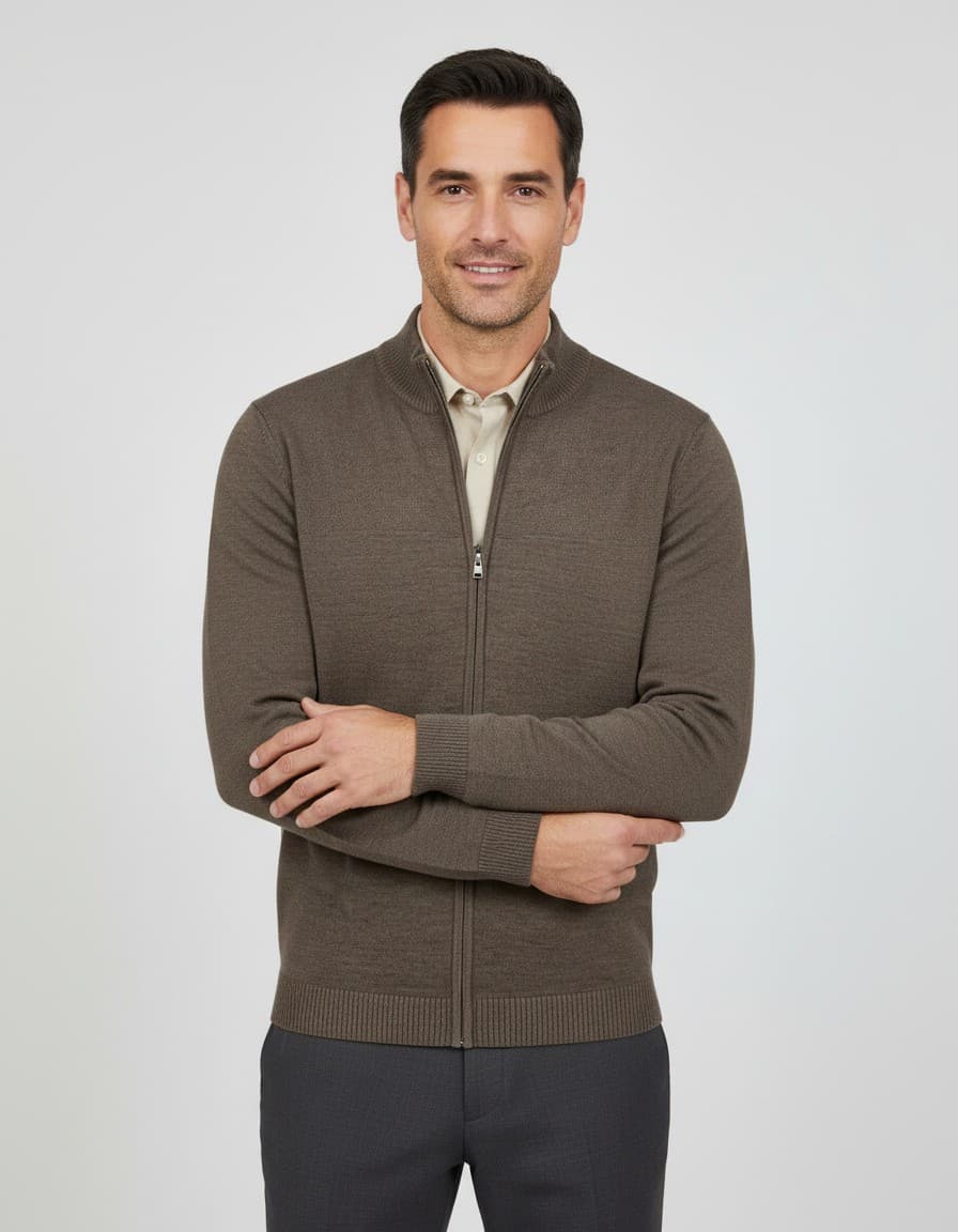 Joseph knit cardigan Donkerbruin — op model