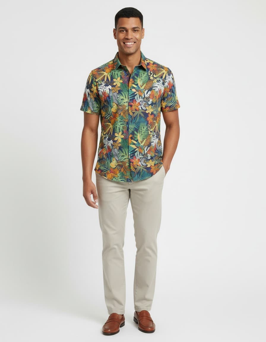 Hemd korte mouw junglebloem — op model