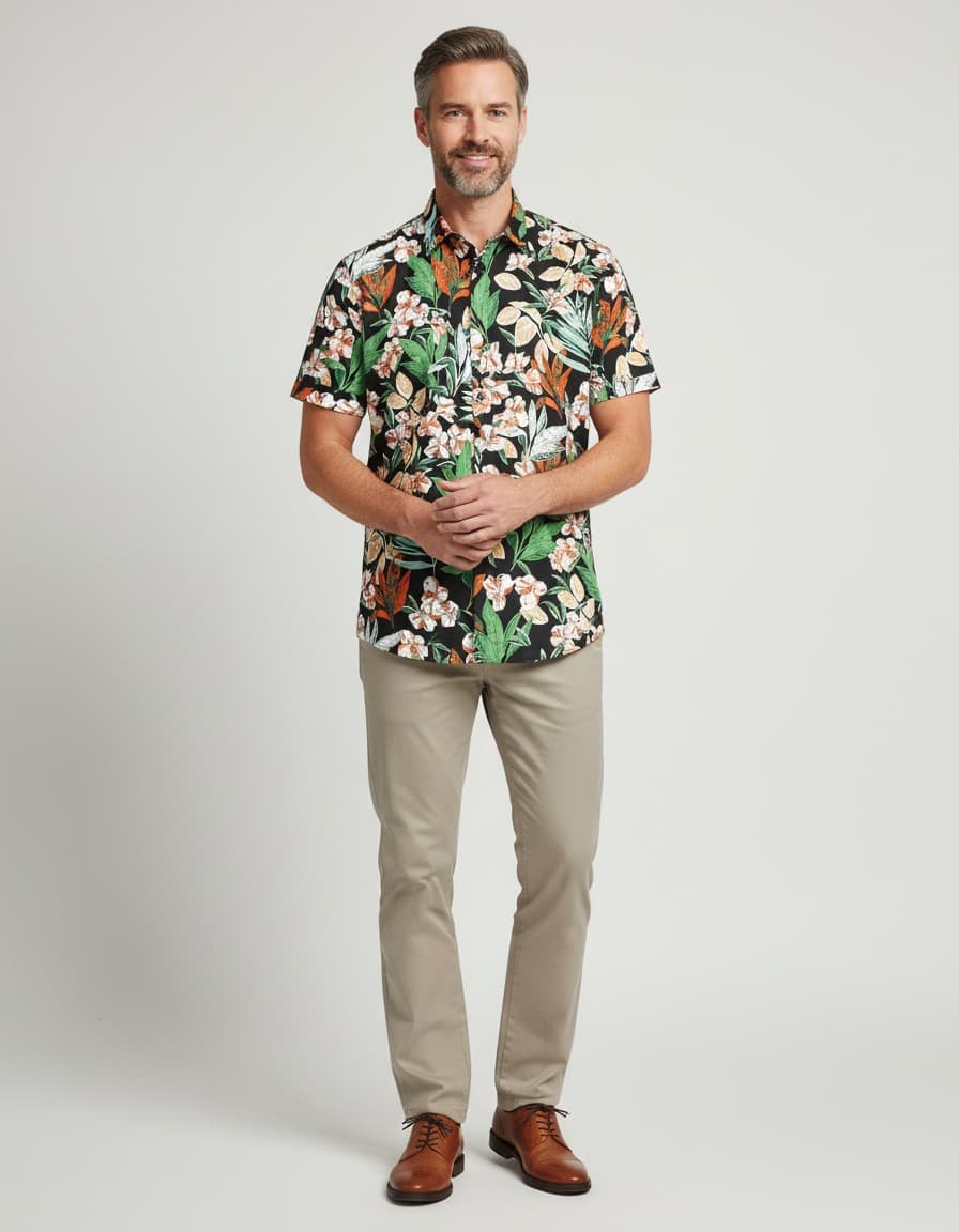 Hemd korte mouw orchidee groen — op model