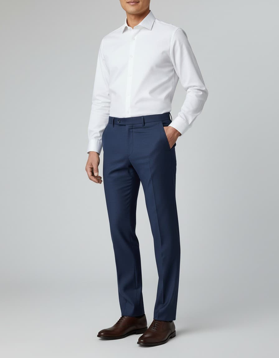Pantalon wolblend navy Mix & Match — op model