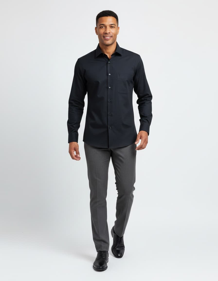 Hemd Marvelis modern-fit zwart extra lange mouw — op model