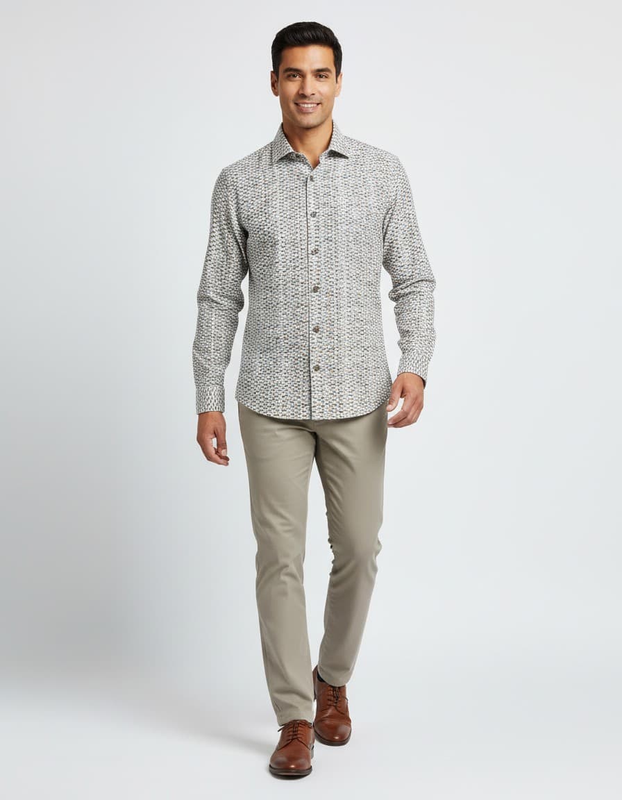 Hemd Blumfontain schijfprint bruin — op model