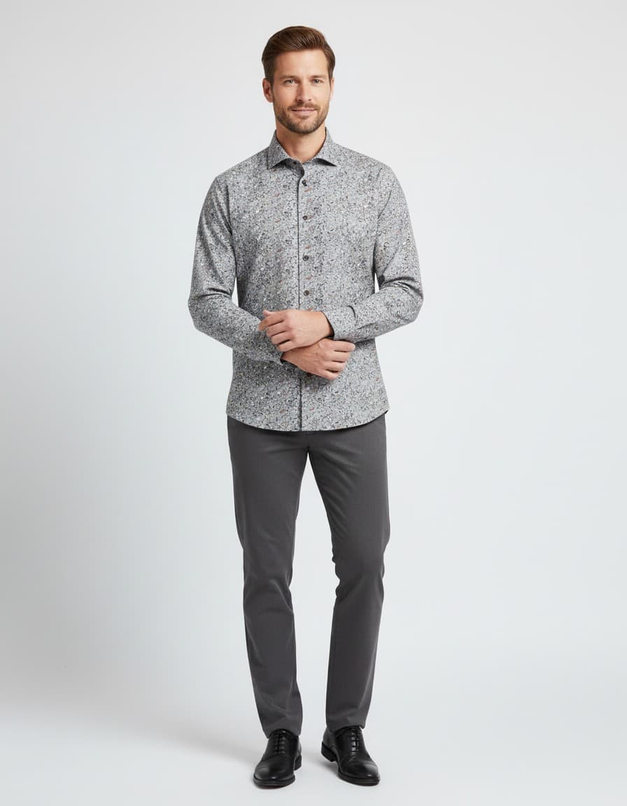 Paisley Print Shirt Black-Grey — on model