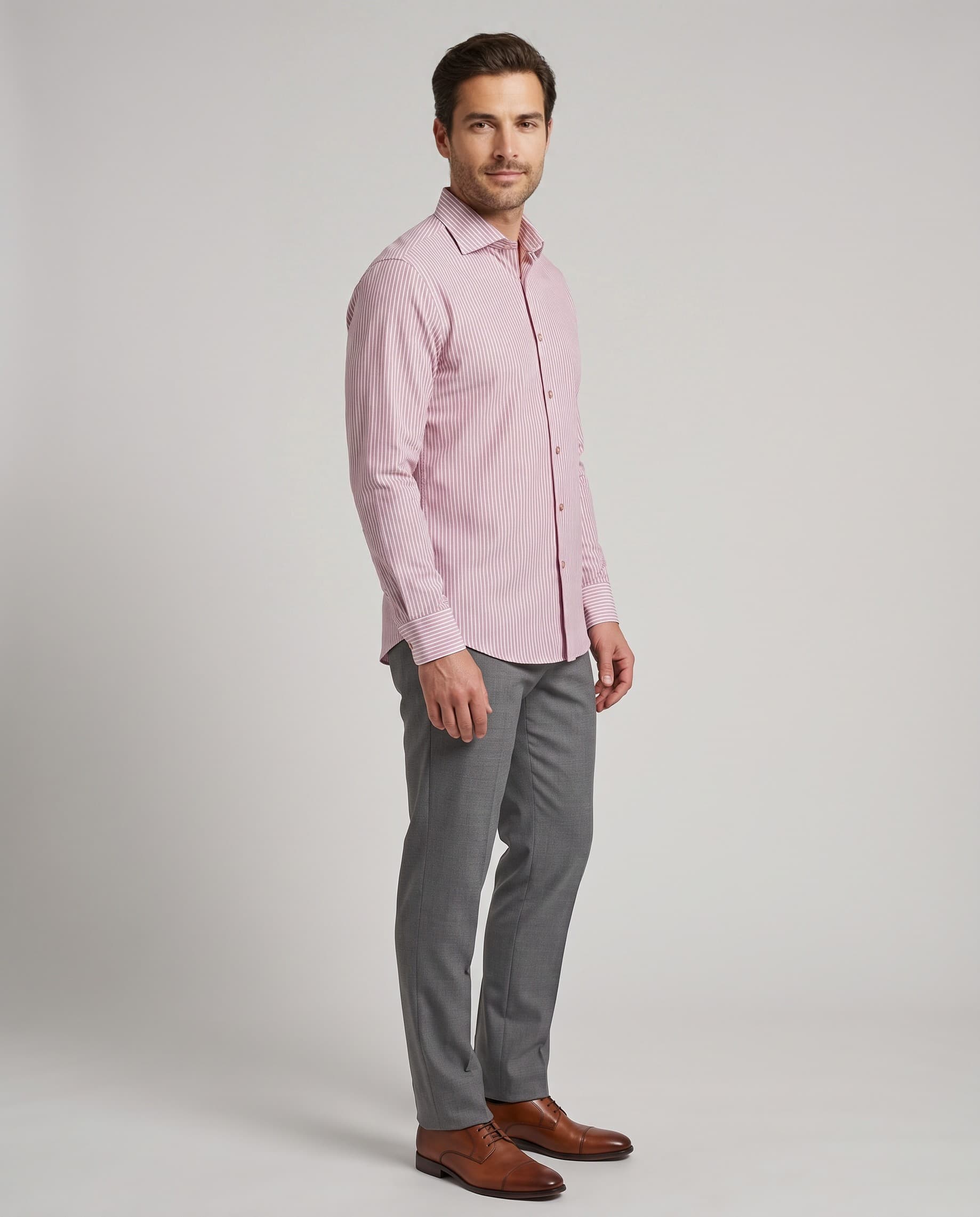 Shirt, pink stripe on white — on model