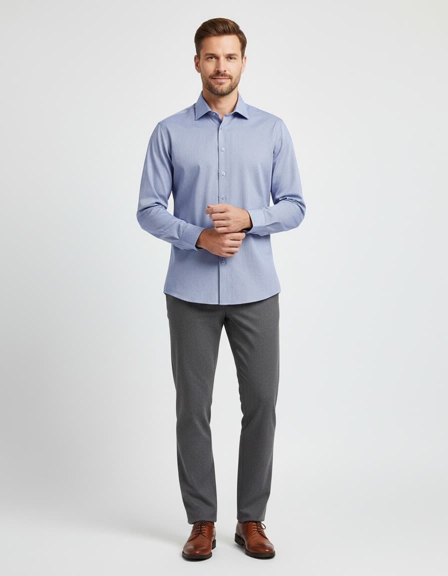 Textured Shirt Blue — on model