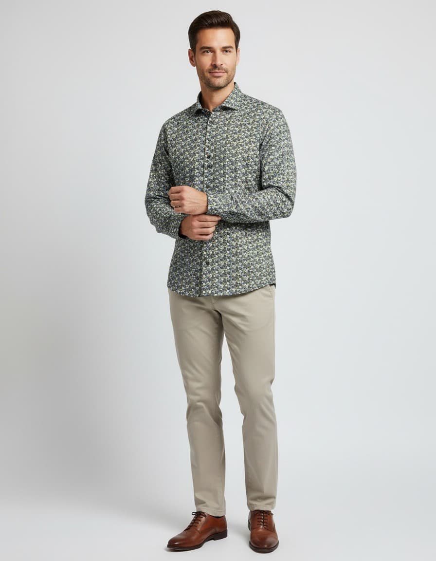 Floral Shirt Green — on model