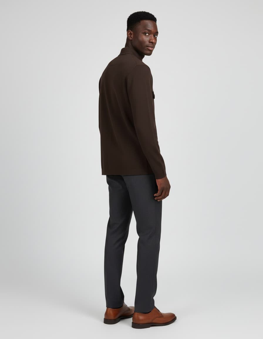 Brown wool-blend overshirt — on model