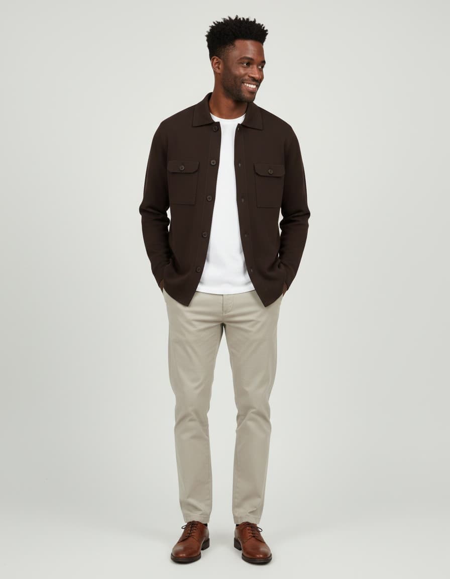 Brown wool-blend overshirt — on model