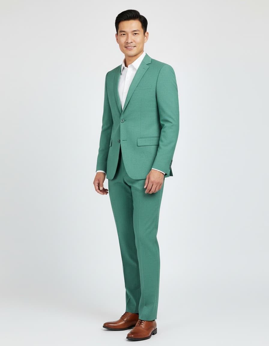Kostuum ceder groen — op model