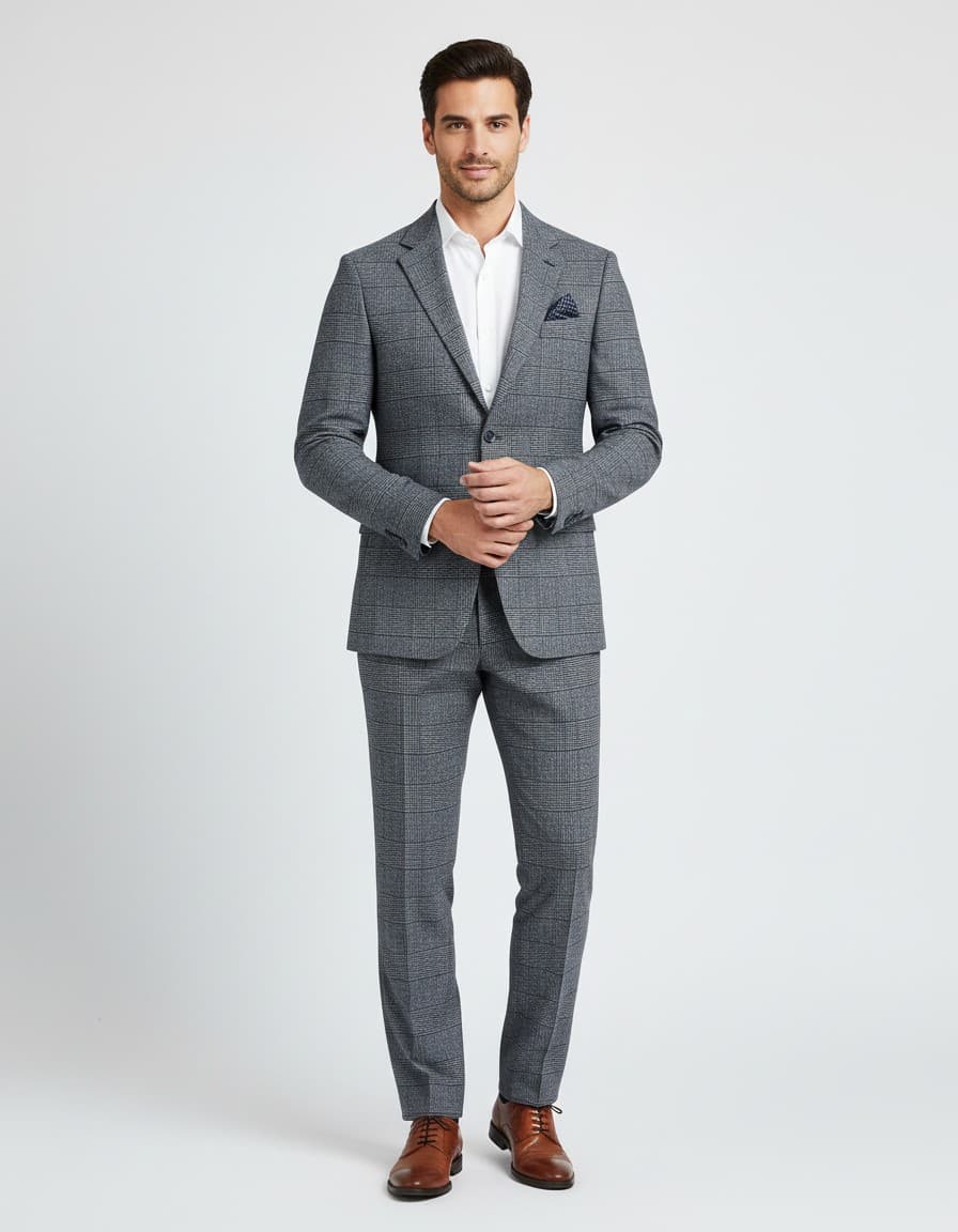 Kostuum Glen Check blauw — op model