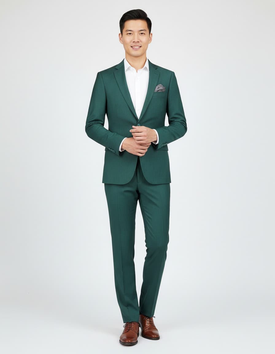 Kostuum linnenlook groen — op model