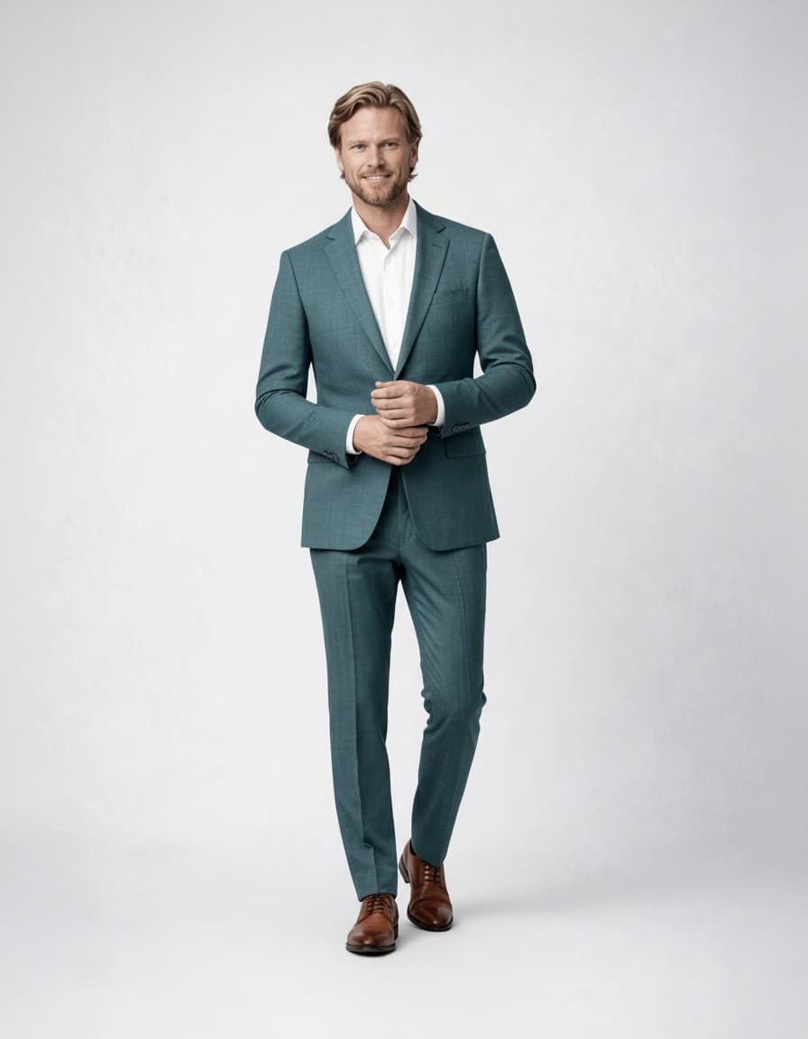 Kostuum 2-delig Midnight Teal blauw — op model
