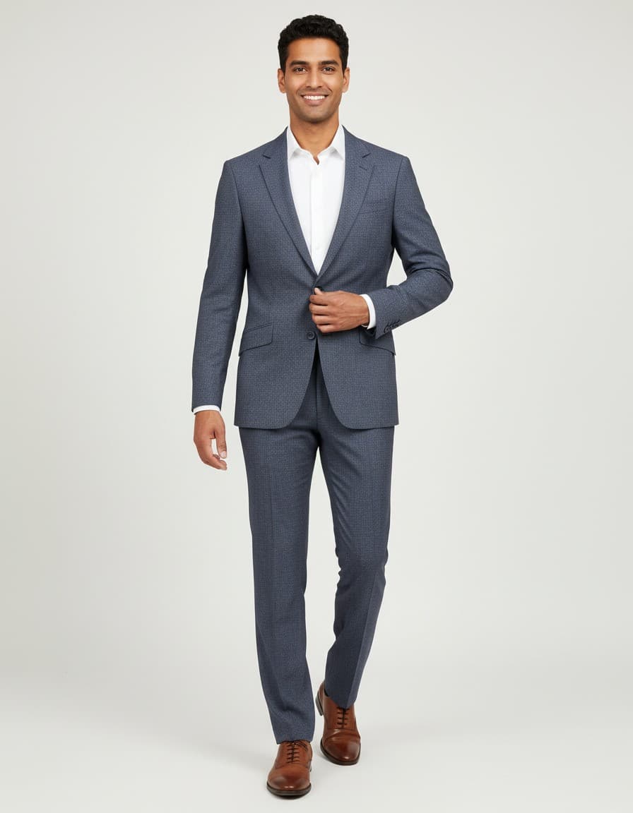 Two-piece nailhead suit blue — on model