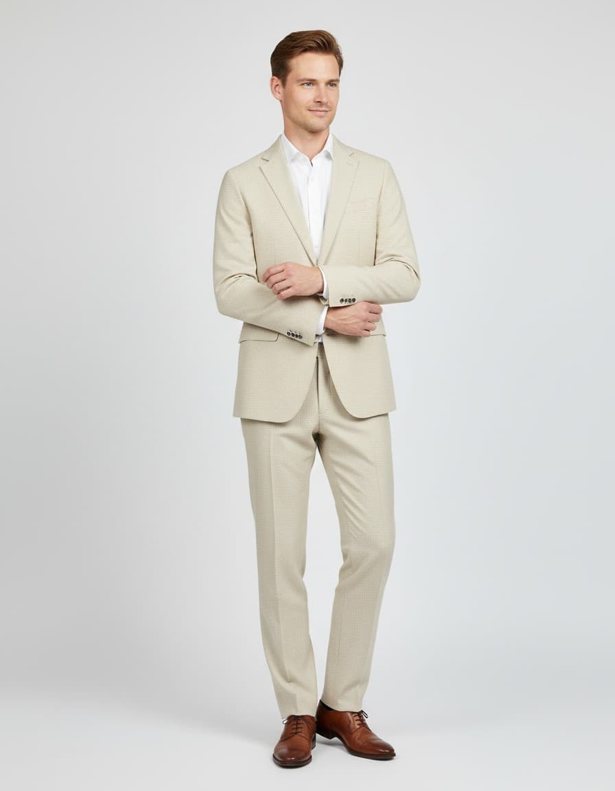 Anzug Pied-de-Poule Leinen-Baumwolle Beige — auf dem Model