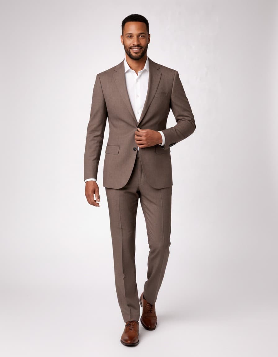 Two-Piece Pinhead Suit Brown — on model