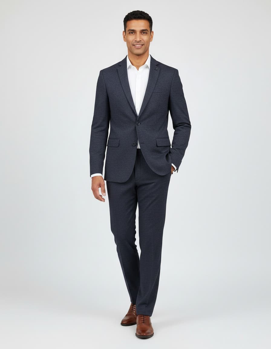 Kostuum ruit stretch blauw — op model