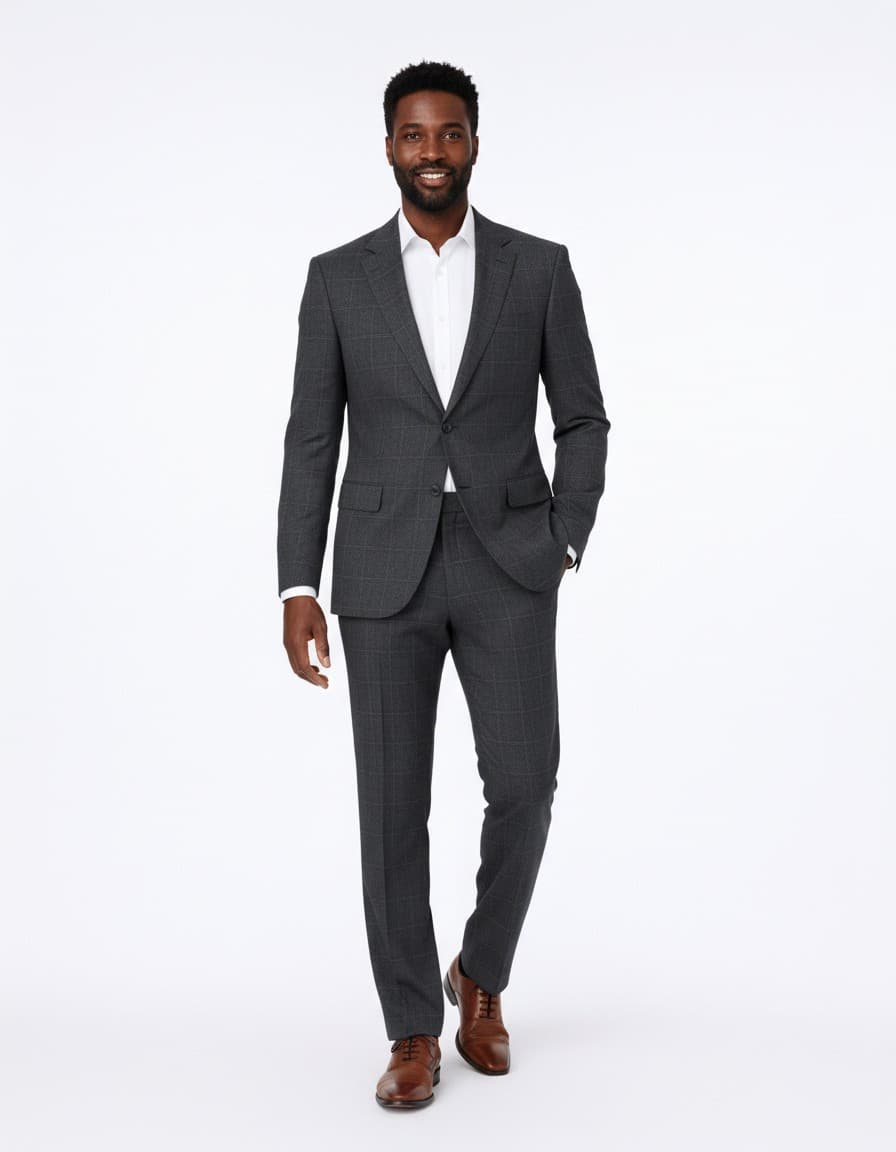 Kostuum stretch ruit blauw — op model