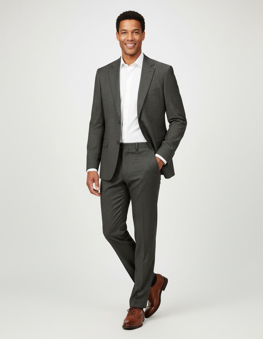Pak taupegroen — op model