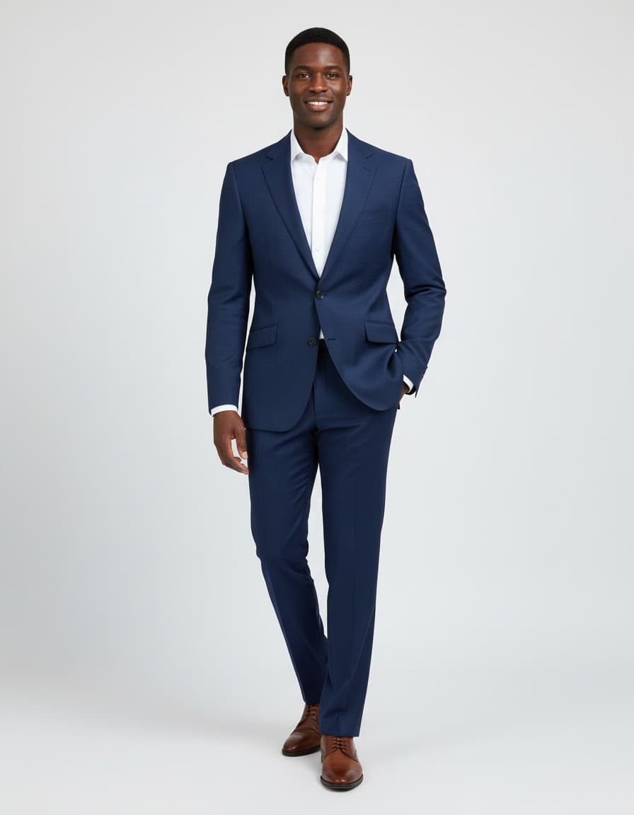 Wool Suit Textured Sapphire Blue — on model