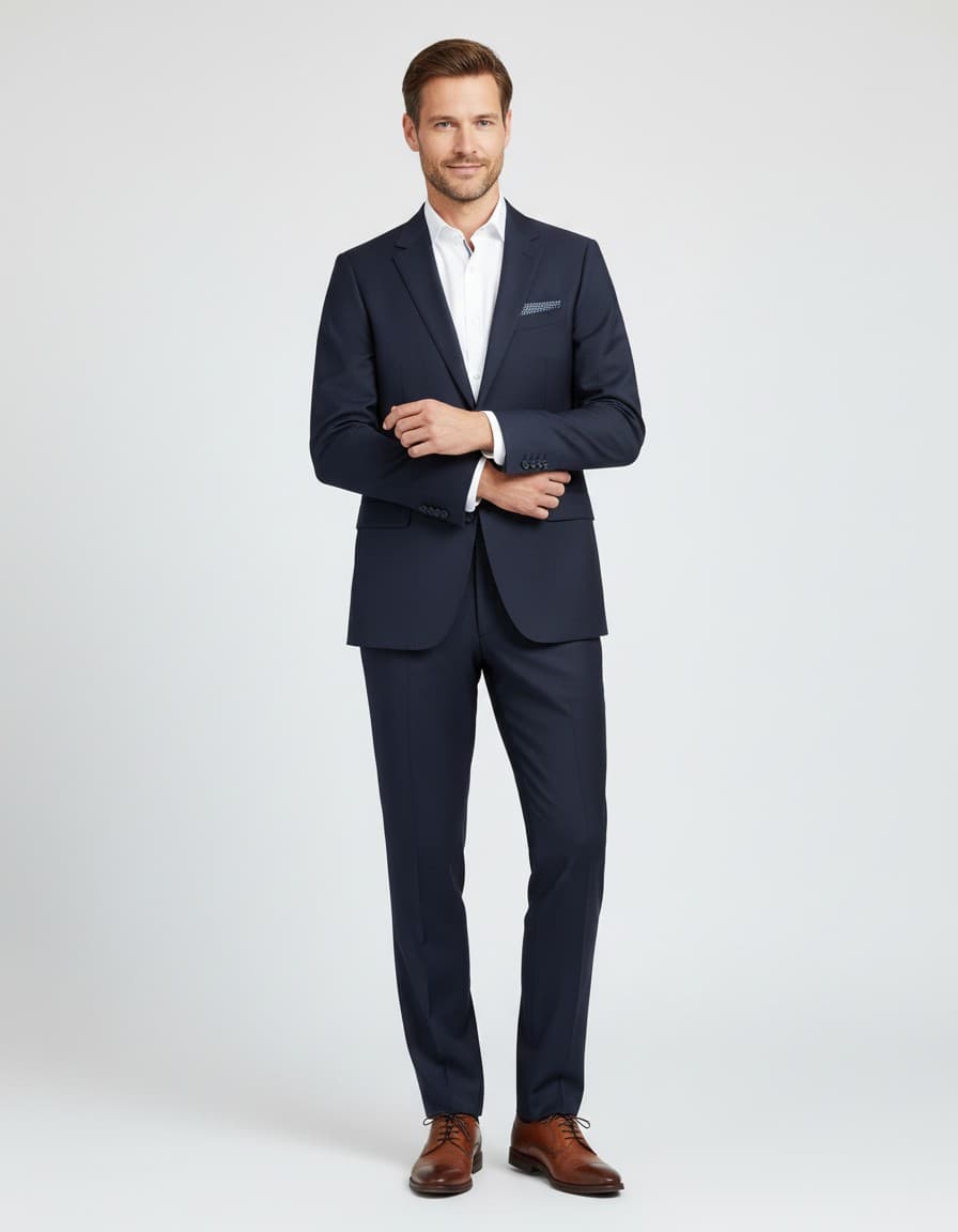 Kostuum wol uni blauw — op model