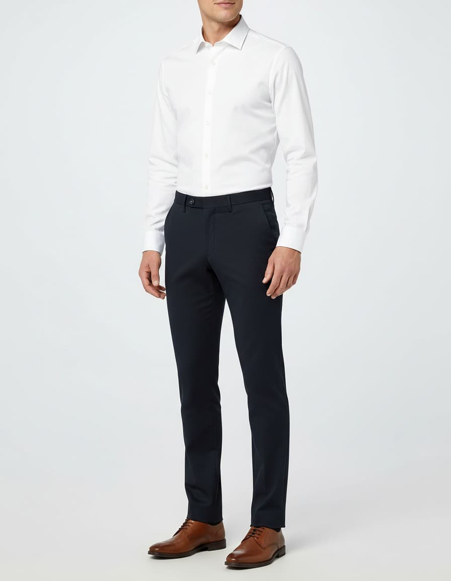 Pantalon comfort stretch blauw Mix & Match — op model