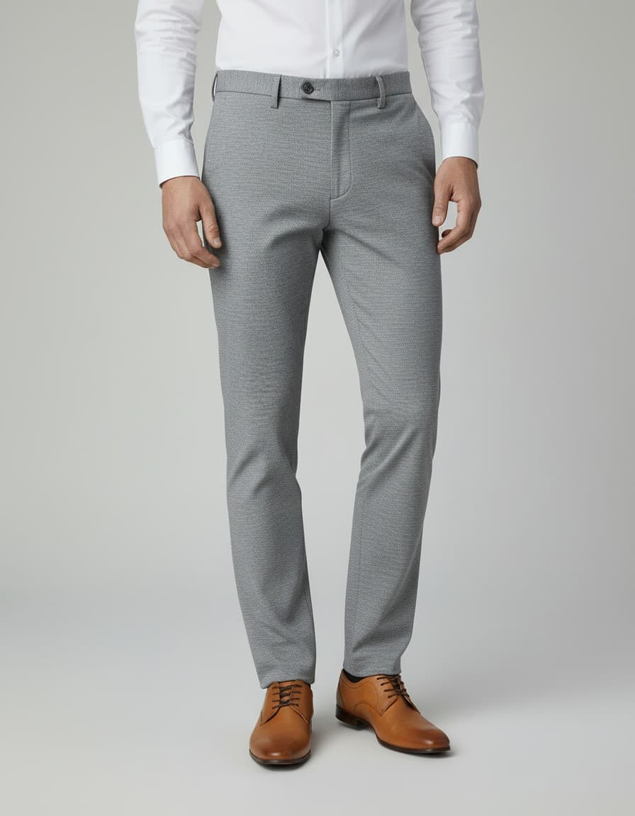 Pantalon stretch pique melange grijs — op model