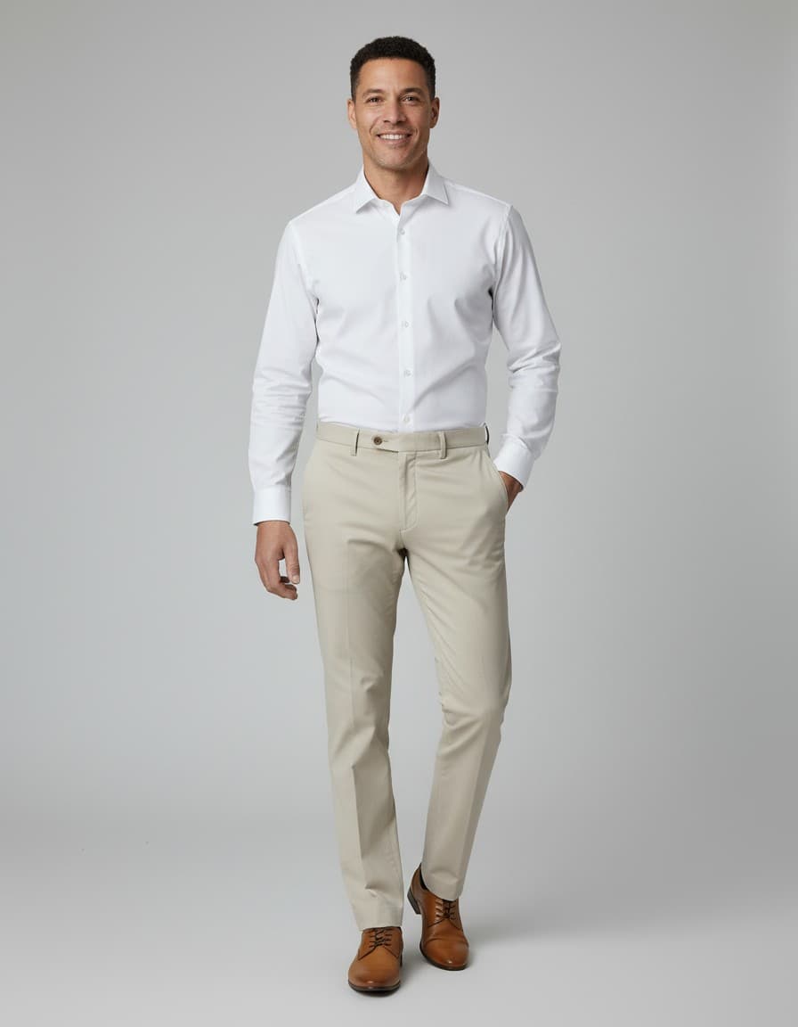 Pantalon stretchkatoen zand (Copy) — op model