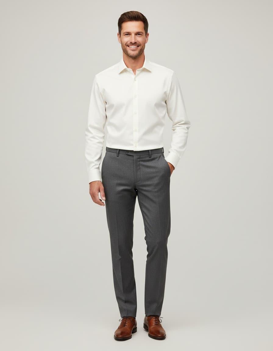 Hemd Piqué Struktur Stretch Weiß — auf dem Model