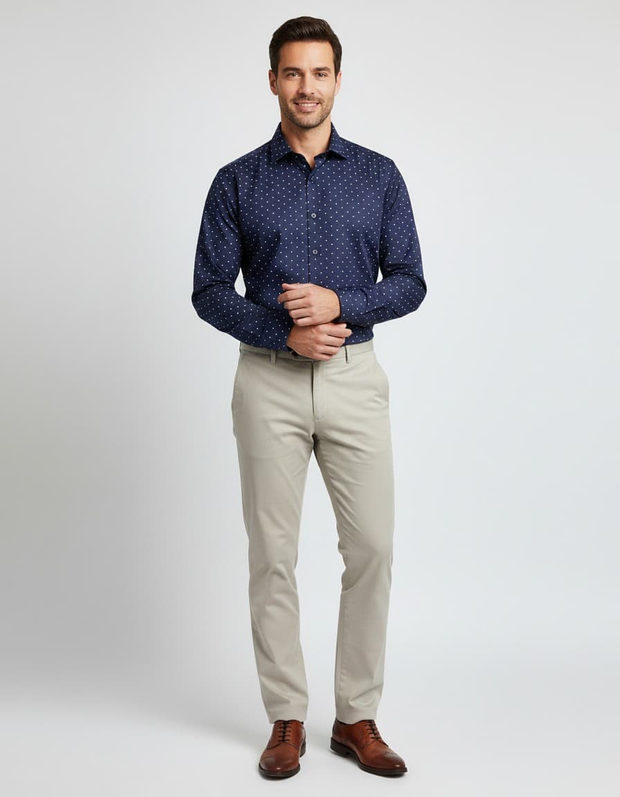 Hemd polkadot blauw — op model