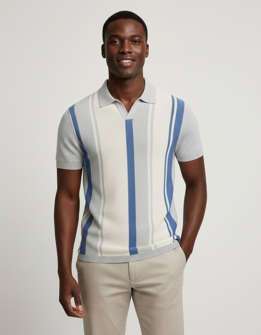 Polo riva streep blauw — op model