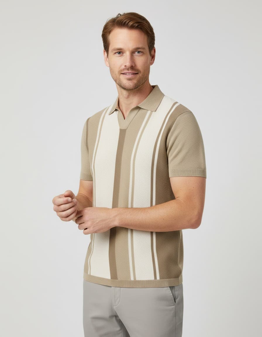 Polo riva streep bruin — op model