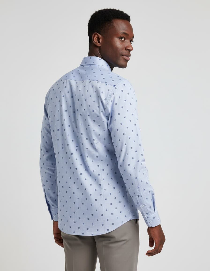 Hemd print blad blauw — op model