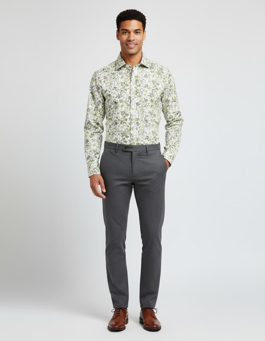 Hemd print bloem groen — op model