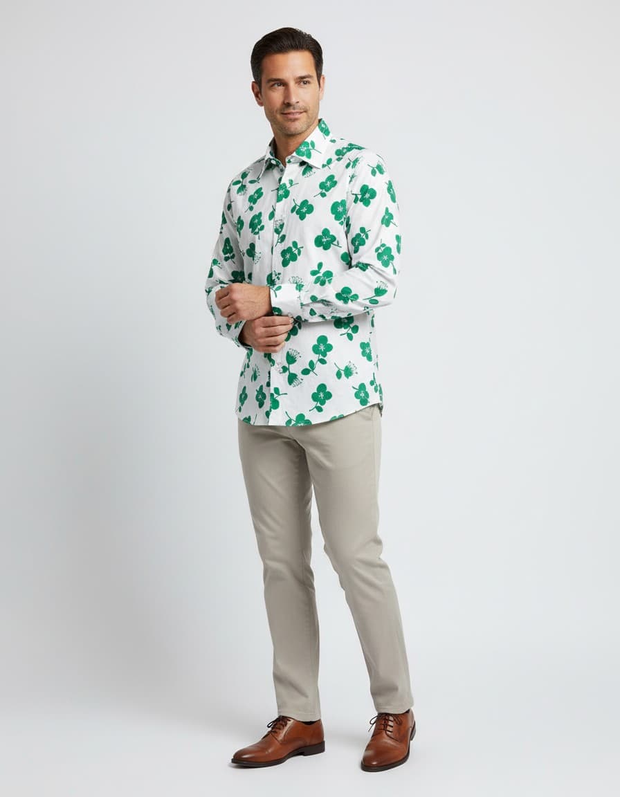 Hemd print bloem groen-wit — op model