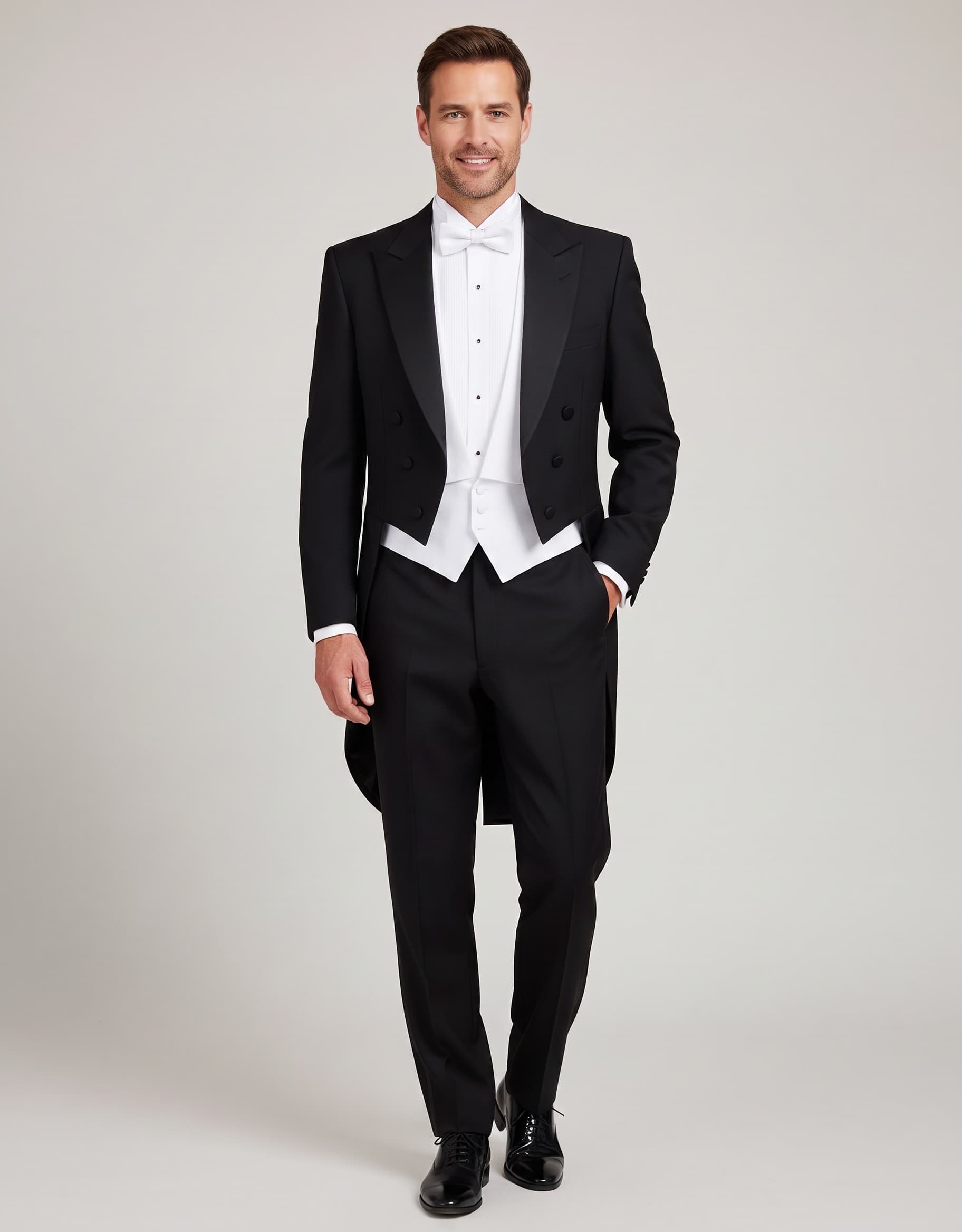White Tailcoat Waistcoat — on model