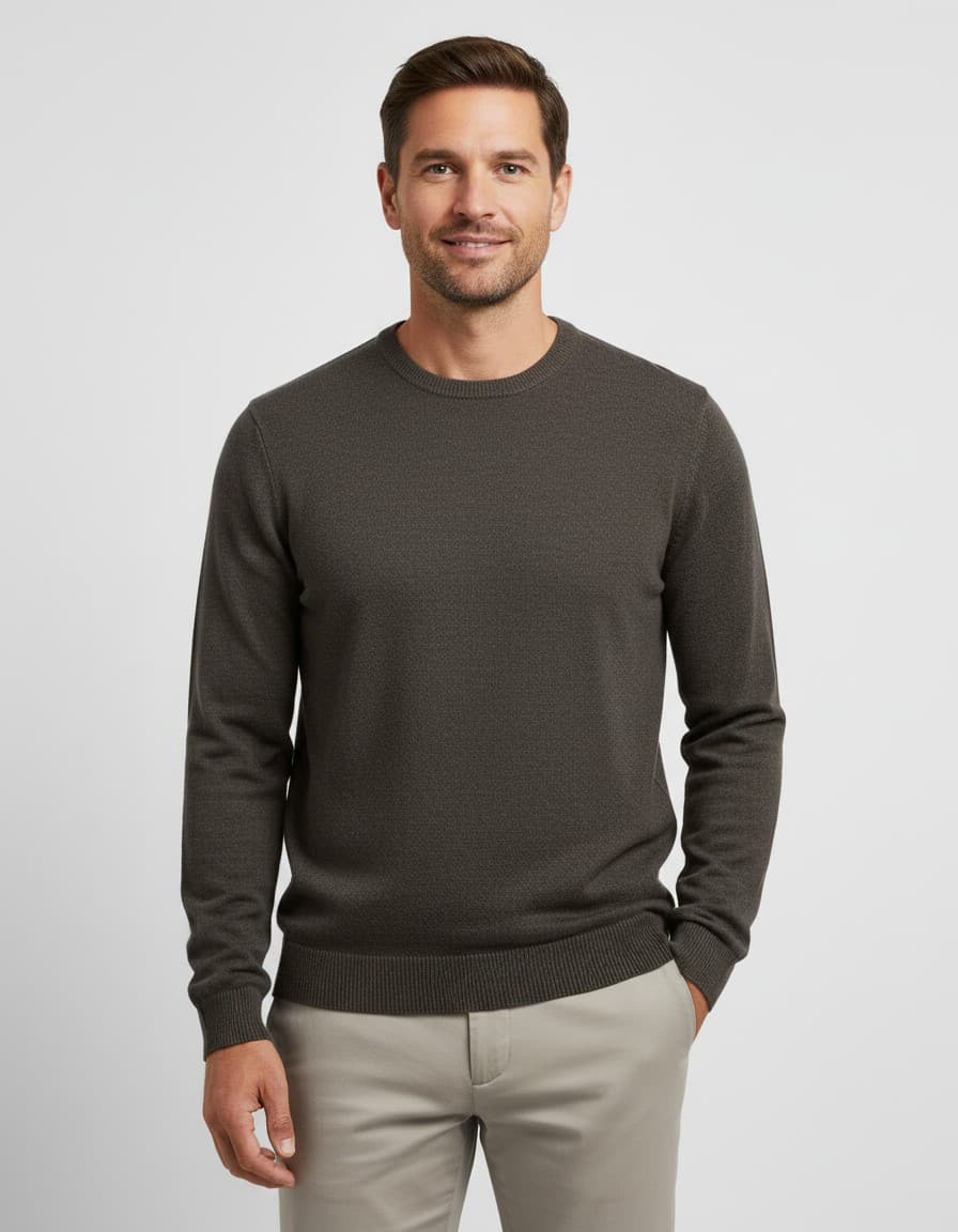 Ronde hals two-tone mosgroen — op model