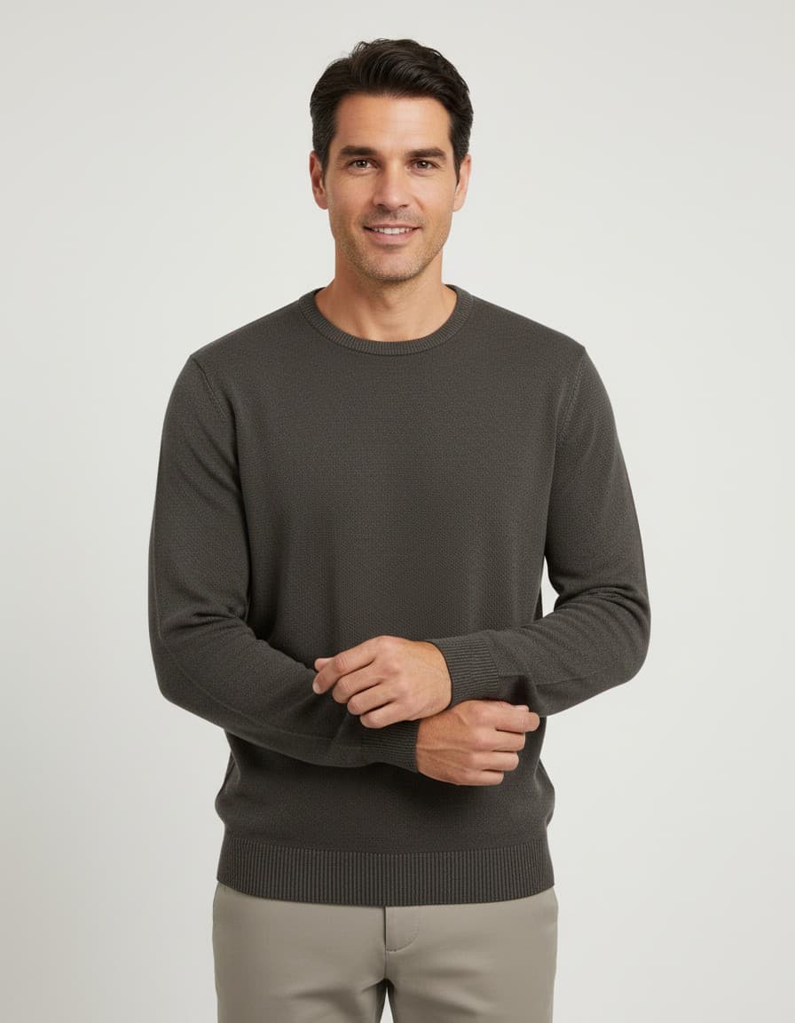 Trui ronde hals two-tone mosgroen — op model