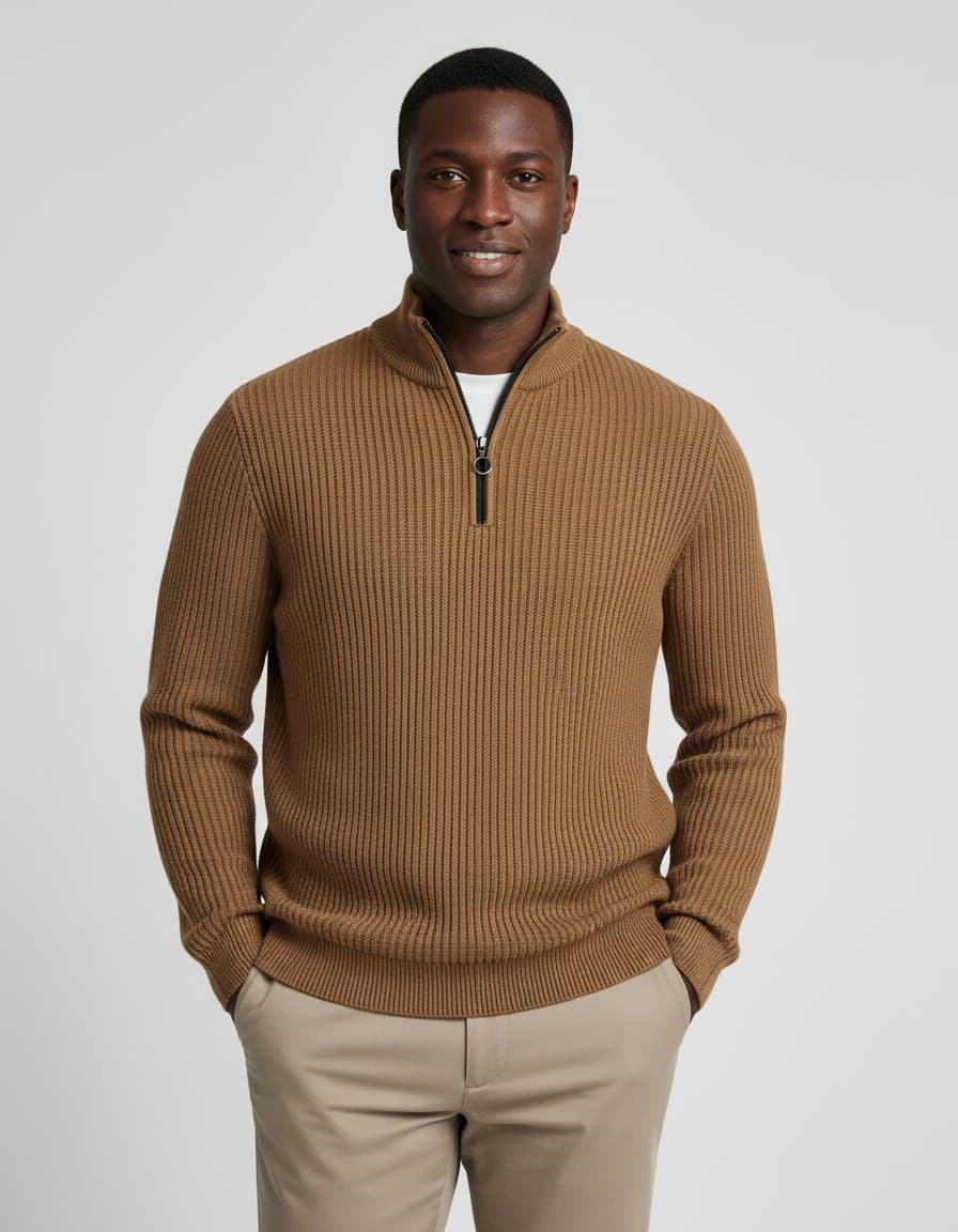 Trui halfzip sailor bruin — op model