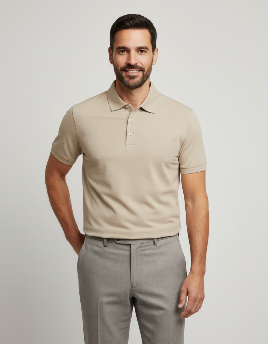 Shirt-polo 2-tone beige — op model