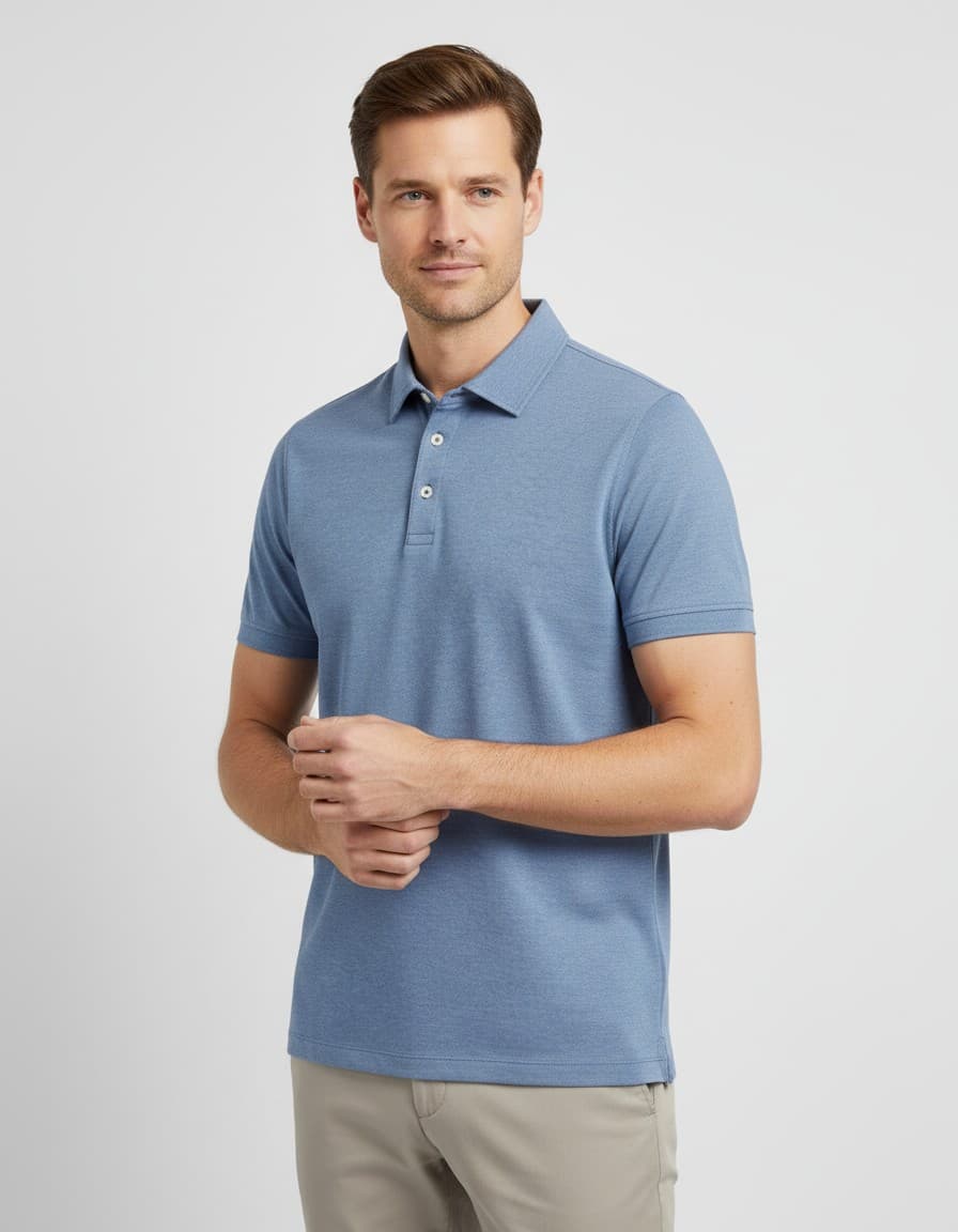 Shirt-polo 2-tone denimblauw — op model