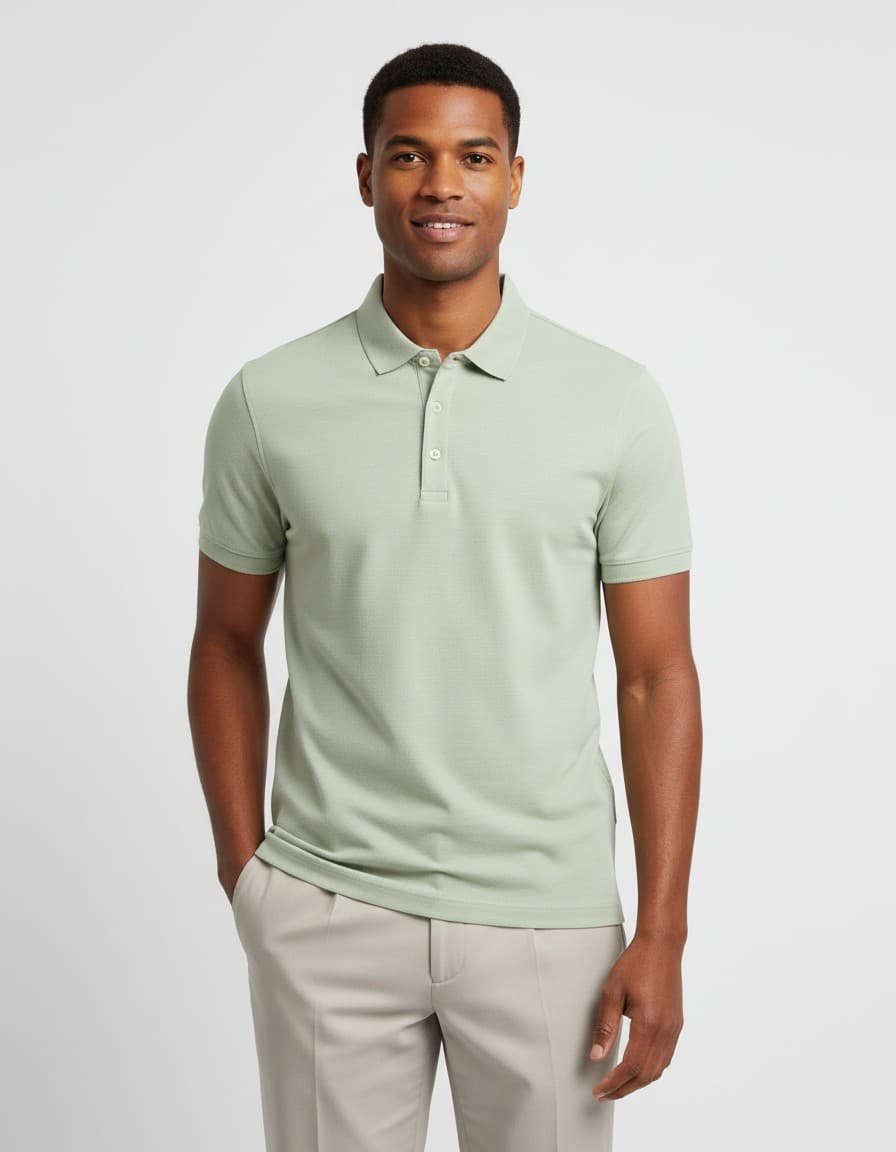 Shirt-polo 2-tone groen — op model