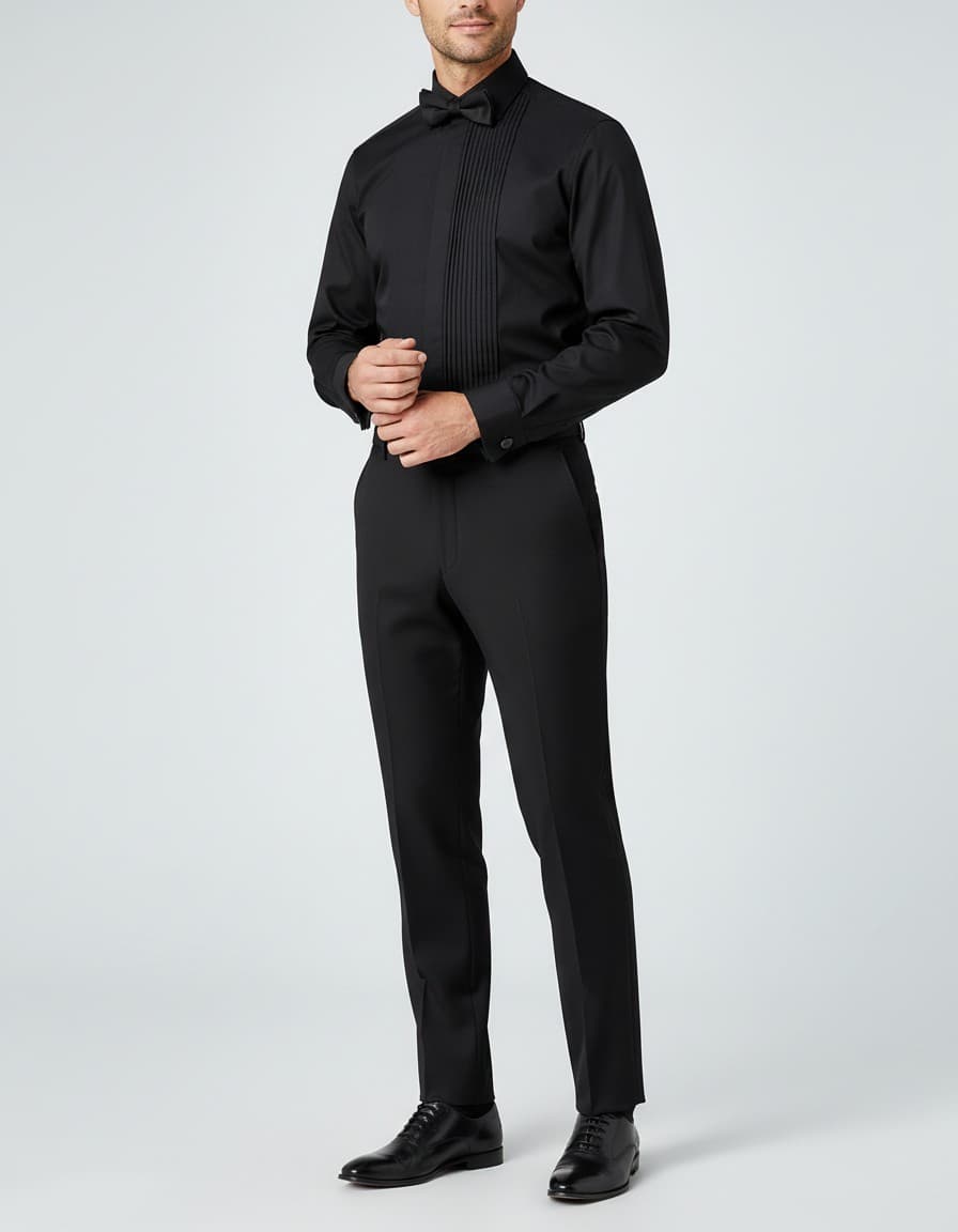 Smoking hemd zwart plisse — op model